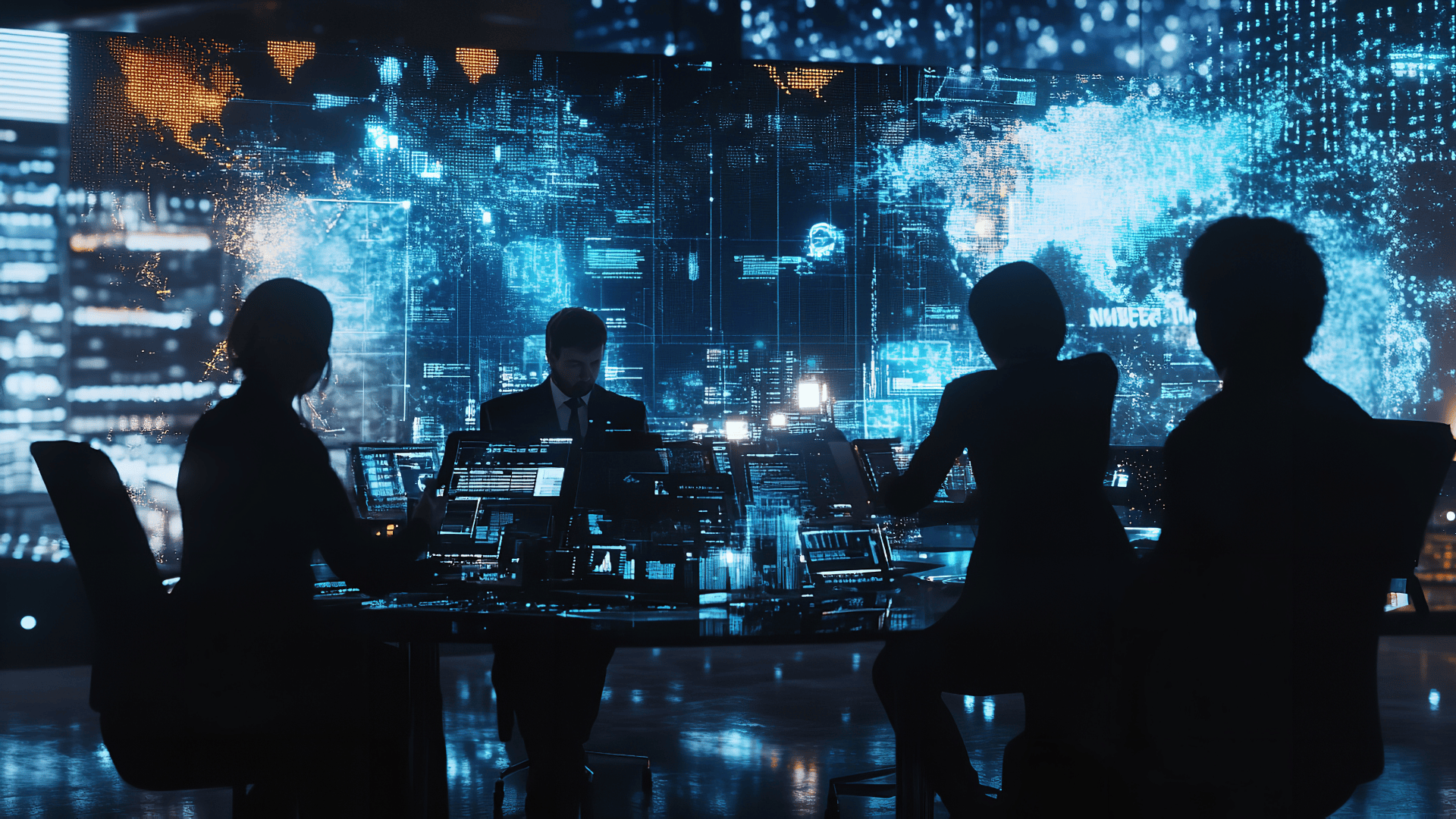 A scene showcasing a team of software developers coding, collaborating, and testing applications in a modern development environment