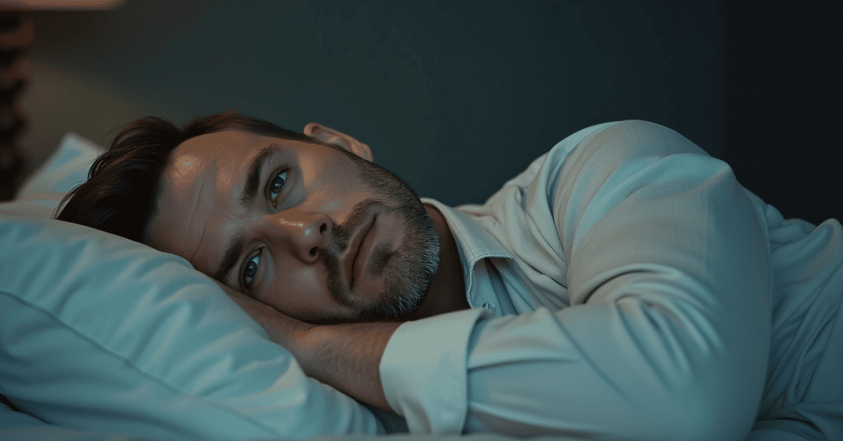man laying awake in business shirt